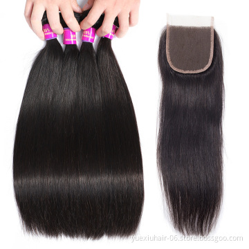 Straight Peruvian Hair Bundle With Closure,Virgin Human Hair Bundles With Closure, Human Hair Weave Bundle With Closure
